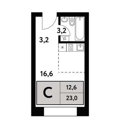 23 м², студия, 2/35 этаж