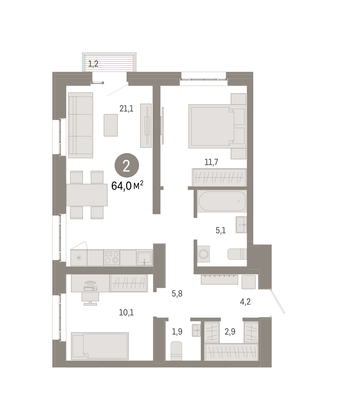 Продажа 2-комнатной квартиры 64 м², 9/16 этаж
