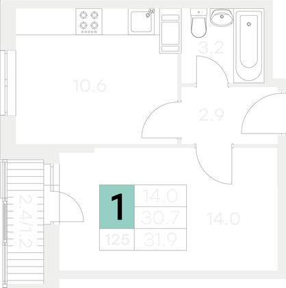 Продажа 1-комнатной квартиры 31,9 м², 7/9 этаж