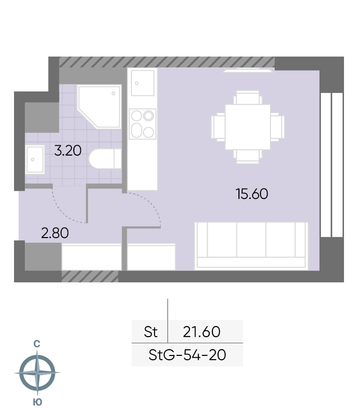 Продажа квартиры-студии 21,6 м², 20/30 этаж