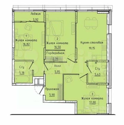 Продажа 3-комнатной квартиры 97 м², 12/25 этаж