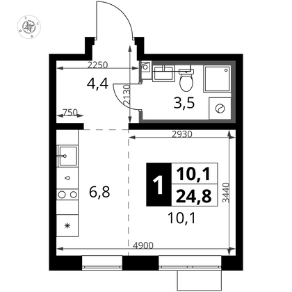 24,8 м², студия, 3/24 этаж