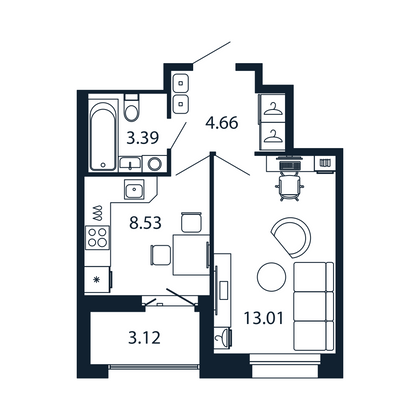 Продажа 1-комнатной квартиры 31,1 м², 12/12 этаж