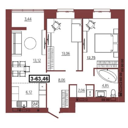 Продажа 3-комнатной квартиры 63,5 м², 5/9 этаж