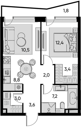 Продажа 2-комнатной квартиры 52,6 м², 13/22 этаж