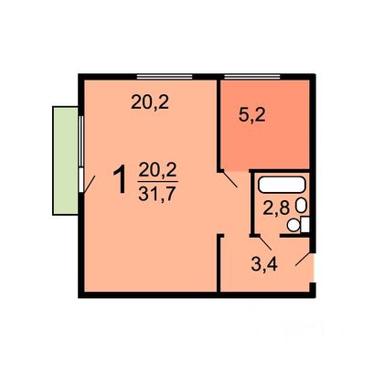 Продажа 1-комнатной квартиры 31,7 м², 4/5 этаж