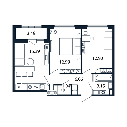 Продажа 2-комнатной квартиры 50,9 м², 11/13 этаж