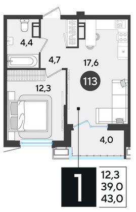 Продажа 1-комнатной квартиры 43 м², 14/18 этаж