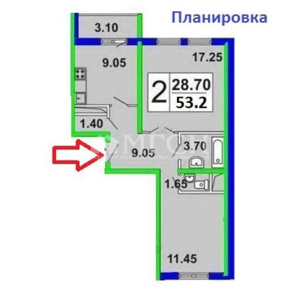 Продажа 2-комнатной квартиры 53,2 м², 14/17 этаж