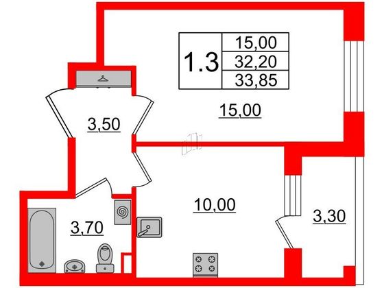 Продажа 1-комнатной квартиры 32,2 м², 1/4 этаж