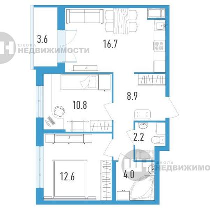 Продажа 2-комнатной квартиры 57 м², 4/18 этаж