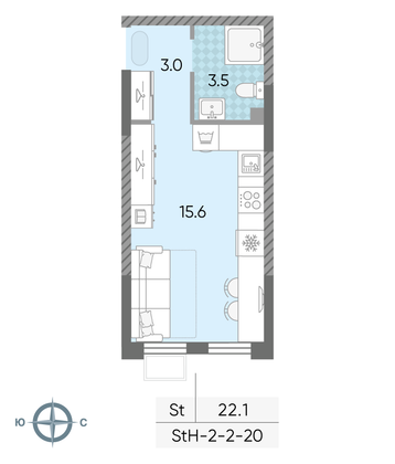 Продажа квартиры-студии 22,1 м², 18/24 этаж