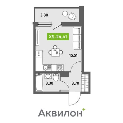 25,1 м², студия, 7/13 этаж