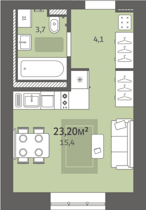 23,2 м², студия, 5/9 этаж