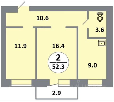 Продажа 2-комнатной квартиры 52,3 м², 6/14 этаж