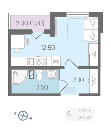 Продажа квартиры-студии 19,1 м², 2/24 этаж