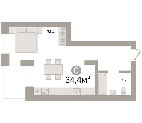 Продажа 1-комнатной квартиры 39,1 м², 5/17 этаж