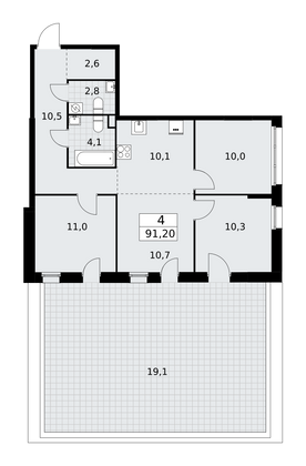 91,2 м², 4-комн. квартира, 2/18 этаж