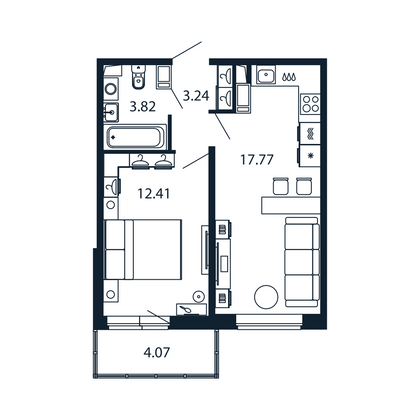 Продажа 1-комнатной квартиры 38,5 м², 2/12 этаж