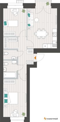 61,4 м², 2-комн. квартира, 6/10 этаж