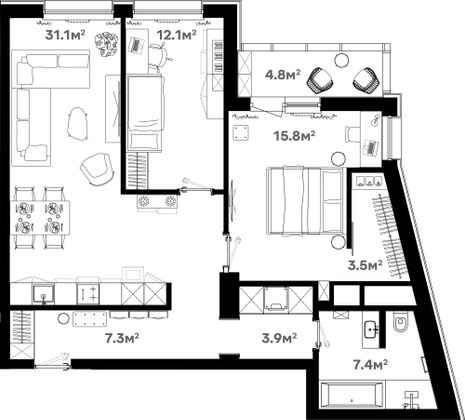 87,5 м², 3-комн. квартира, 17/20 этаж