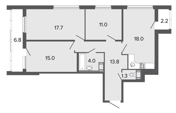 80,8 м², 4-комн. квартира, 21/24 этаж