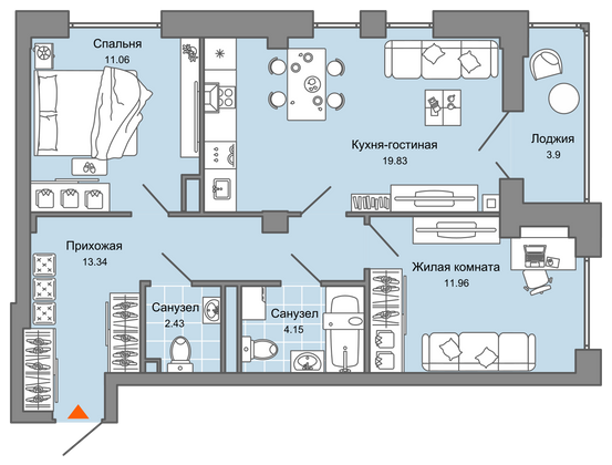 65 м², 3-комн. квартира, 4/14 этаж