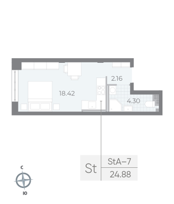 Продажа квартиры-студии 24,9 м², 4/8 этаж