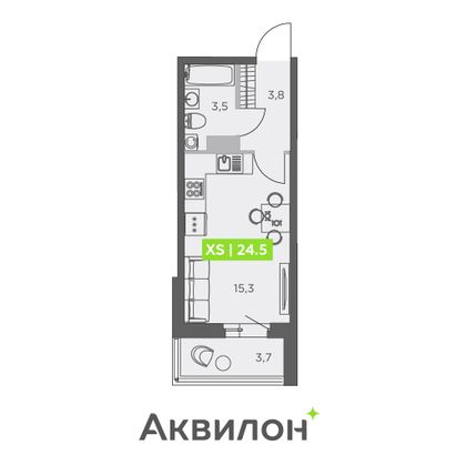 24,5 м², студия, 9/13 этаж