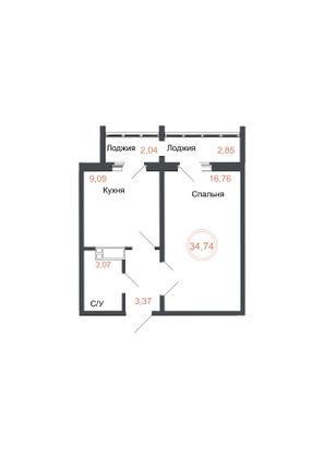 Продажа 1-комнатной квартиры 34,7 м², 12 этаж