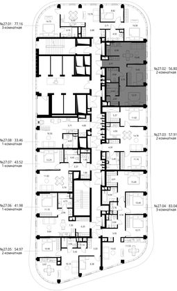 Продажа 2-комнатной квартиры 56,8 м², 27/49 этаж