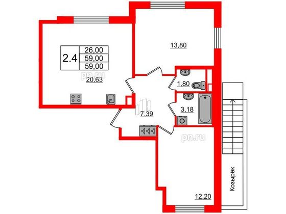 Продажа 2-комнатной квартиры 59 м², 1/14 этаж