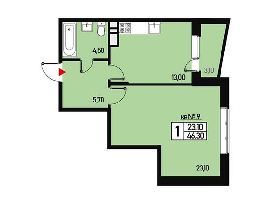 Продажа 1-комнатной квартиры 46 м², 2/3 этаж