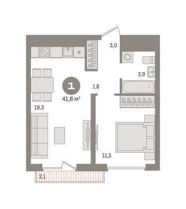 Продажа 1-комнатной квартиры 41,6 м², 5/7 этаж