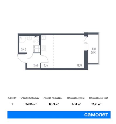 24,9 м², студия, 3/11 этаж