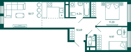 Продажа 2-комнатной квартиры 55,5 м², 9/16 этаж