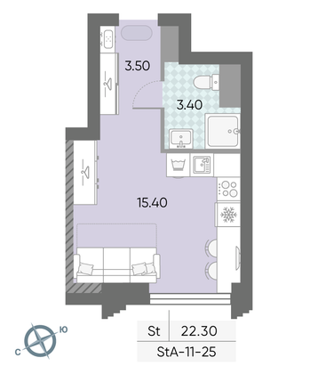 Продажа квартиры-студии 22,3 м², 25/58 этаж