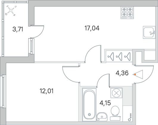 Продажа 1-комнатной квартиры 39,4 м², 2/8 этаж