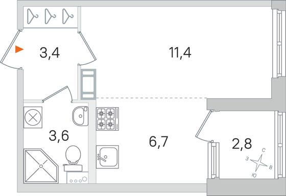 Продажа квартиры-студии 26,5 м², 4/4 этаж