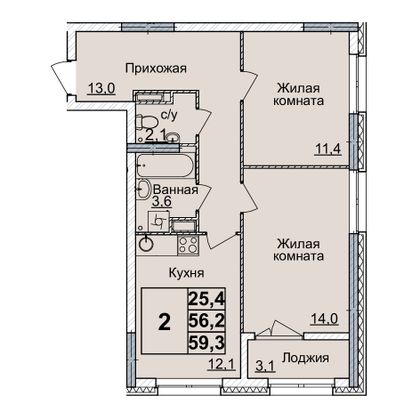 Продажа 2-комнатной квартиры 59 м², 14/24 этаж