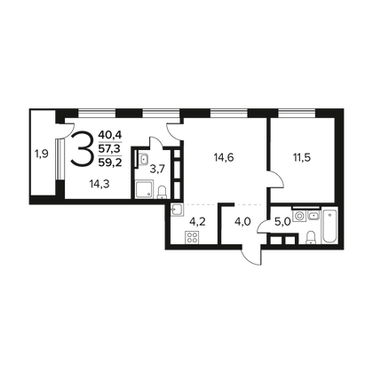 59,2 м², 3-комн. квартира, 11/11 этаж