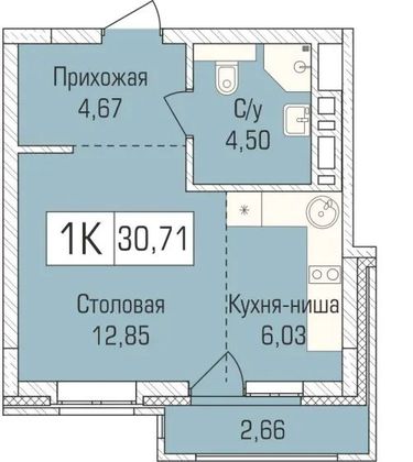 31,9 м², 1-комн. квартира, 2/9 этаж