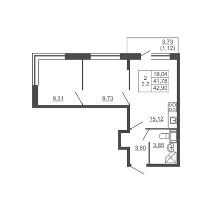 Продажа 2-комнатной квартиры 42,9 м², 4/5 этаж