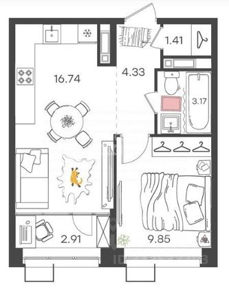 Продажа 2-комнатной квартиры 38,4 м², 2/20 этаж