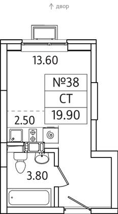 19,9 м², студия, 6/21 этаж