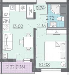 Продажа 1-комнатной квартиры 30,5 м², 10/14 этаж