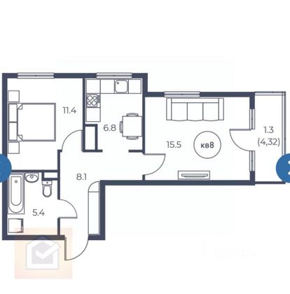 Продажа 2-комнатной квартиры 48,5 м², 1/3 этаж