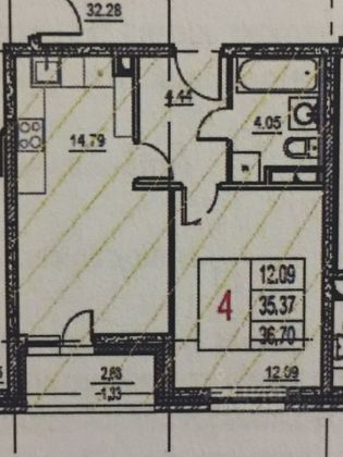 Продажа 1-комнатной квартиры 35 м², 1/17 этаж
