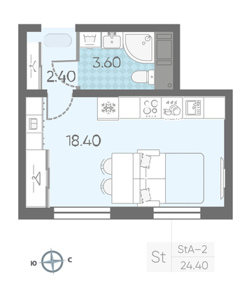 Продажа квартиры-студии 24,4 м², 14/16 этаж