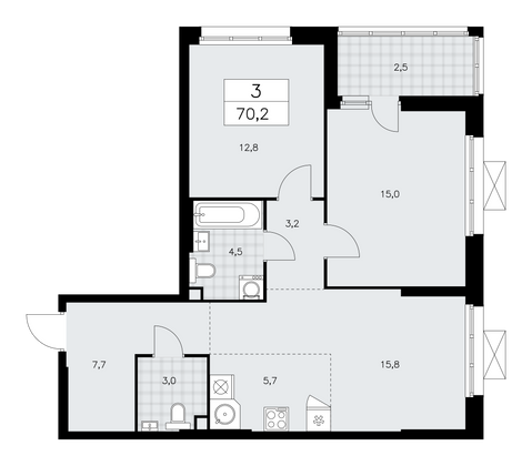 70,2 м², своб. планировка, 2/21 этаж